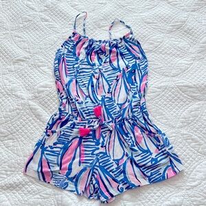 Lilly Pulitzer Girls Aleene Romper in Red Right Return Print size 6-7 (medium)